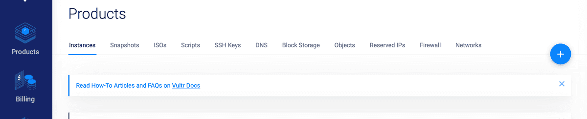 Vultrの管理画面トップページ